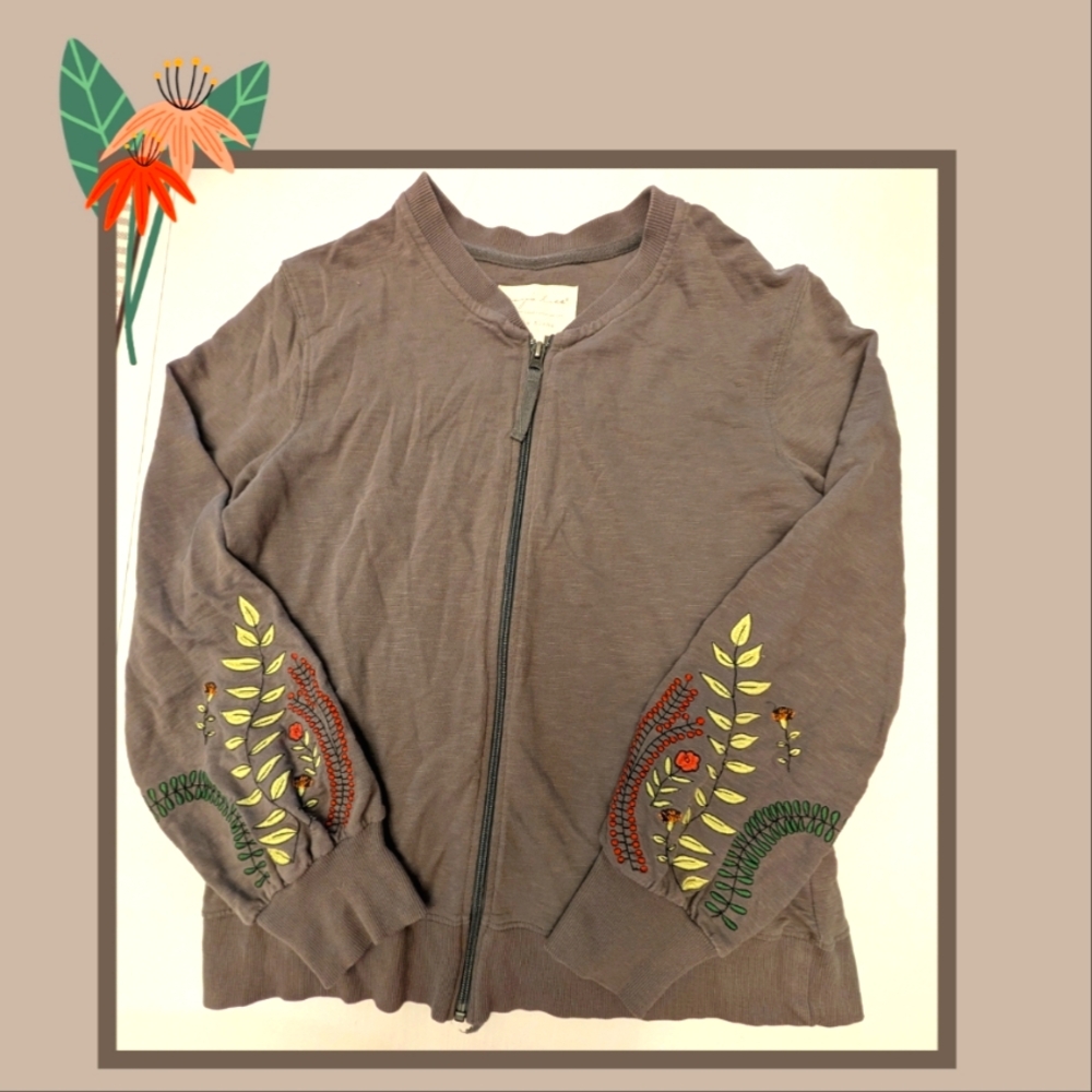 Evy's Tree Embroidered Sleeve Zip-Up Jacket Size Medium